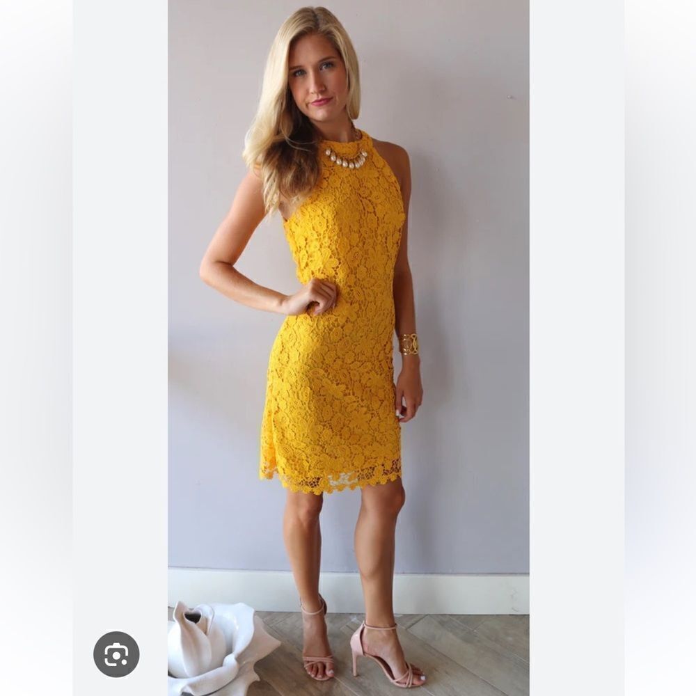 Umgee Yellow Lace Mini Dress